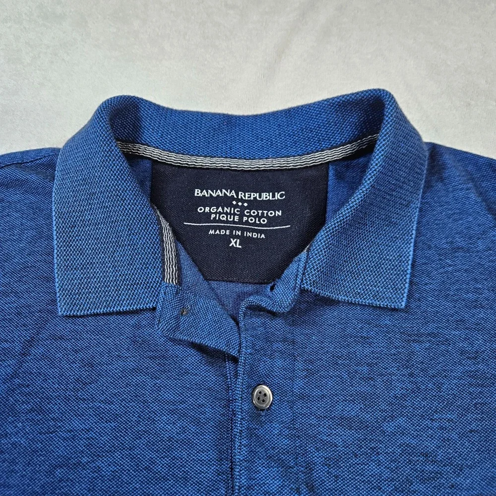 Banana Republic Organic Cotton Pique Polo Mens XL Blue Heather Elephant Logo SS
